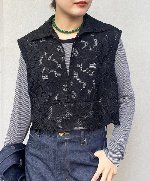 journal standard L'essage(ジャーナルスタンダードレサージュ)の「《追加》ケミカルコードレースノースリーブブラウス(シャツ/ブラウス・レディース・ホワイト/ブラック・FREE)」の1枚目の写真