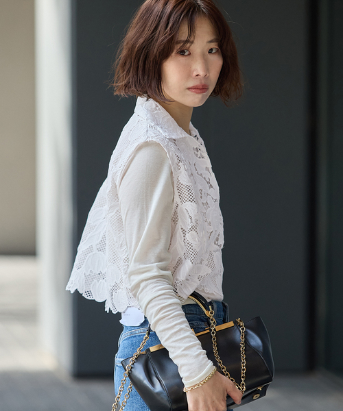 journal standard L'essage(ジャーナルスタンダードレサージュ)の「《追加》ケミカルコードレースノースリーブブラウス(シャツ/ブラウス・レディース・ホワイト/ブラック・FREE)」の9枚目の写真