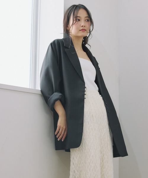 Alumu.(エルム)の「AM610204 2WAYフリルヘリンボーンジャケット(テーラードジャケット・レディース・ブラック/チャコール・FREE)」の16枚目の写真
