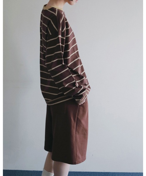 anuke（アンヌーク）の「Border Loose Long T-shirts（Tシャツ/カットソー・レディース・チャコールグレー/ブラウン/ブルー系その他・FREE）」の13枚目の写真