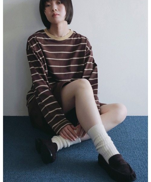 anuke（アンヌーク）の「Border Loose Long T-shirts（Tシャツ/カットソー・レディース・チャコールグレー/ブラウン/ブルー系その他・FREE）」の15枚目の写真