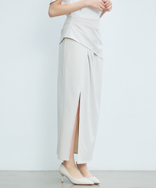 SAISON DE PAPILLON（セゾンドパピヨン）の「【新作登場】レーディス スカート ラップ風 スリット入り 裏地あり ロング Iライン 通勤 上品 オフィス（スカート・レディース・ブラック/ベージュ・L/M/S）」の3枚目の写真