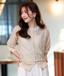 RUIRUE BOUTIQUE | 洗える/ストレッチ | シアー ラメ チェック パフ カーデ | カーディガン・ニットカーディガン・トップス・ニットトップス・サマーニット・シアートップス(カーディガン/ボレロ)