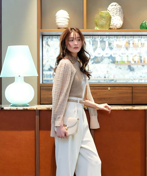 RUIRUE BOUTIQUE(ルイルエブティック)の「洗える/ストレッチ | シアー ラメ チェック パフ カーデ | カーディガン・ニットカーディガン・トップス・ニットトップス・サマーニット・シアートップス(カーディガン/ボレロ・レディース・ベージュ/ブラック・L/M)」の7枚目の写真