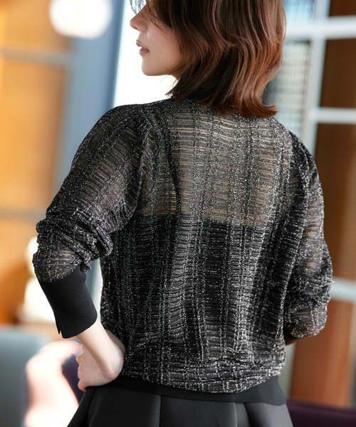 RUIRUE BOUTIQUE(ルイルエブティック)の「洗える/ストレッチ | シアー ラメ チェック パフ カーデ | カーディガン・ニットカーディガン・トップス・ニットトップス・サマーニット・シアートップス(カーディガン/ボレロ・レディース・ベージュ/ブラック・L/M)」の10枚目の写真