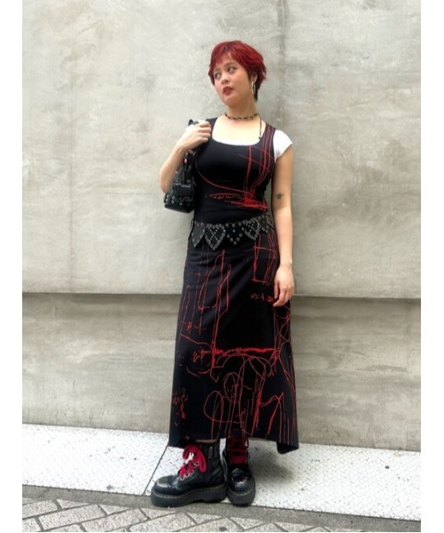 Desigual(デシグアル)の「スクリブルプリントアシンメトリーミディドレス(ワンピース・レディース・ブラック・XL/L/M/S/XS)」の1枚目の写真