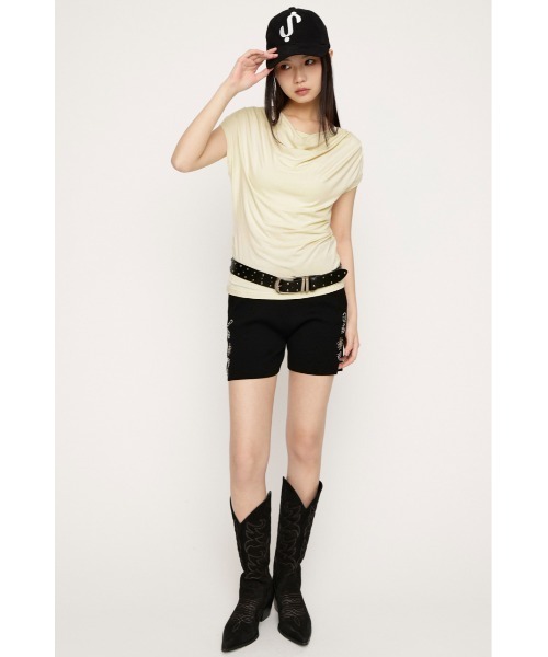 SLY（スライ）の「【SNSで話題！】DRAPE NECK CUT TOPS ドレープネックカットトップス 春服 夏服（Tシャツ/カットソー・レディース・杢グレー/ブラウン/アイボリー/ブラック・FREE）」の6枚目の写真