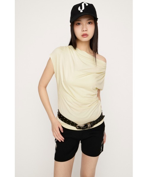 SLY（スライ）の「【SNSで話題！】DRAPE NECK CUT TOPS ドレープネックカットトップス 春服 夏服（Tシャツ/カットソー・レディース・杢グレー/ブラウン/アイボリー/ブラック・FREE）」の7枚目の写真
