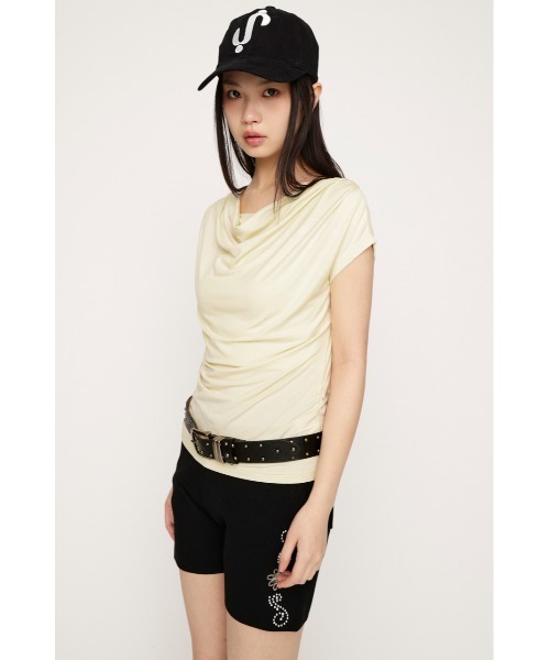 SLY（スライ）の「【SNSで話題！】DRAPE NECK CUT TOPS ドレープネックカットトップス 春服 夏服（Tシャツ/カットソー・レディース・杢グレー/ブラウン/アイボリー/ブラック・FREE）」の8枚目の写真