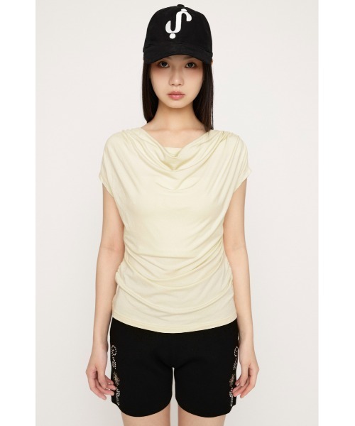SLY（スライ）の「【SNSで話題！】DRAPE NECK CUT TOPS ドレープネックカットトップス 春服 夏服（Tシャツ/カットソー・レディース・杢グレー/ブラウン/アイボリー/ブラック・FREE）」の9枚目の写真