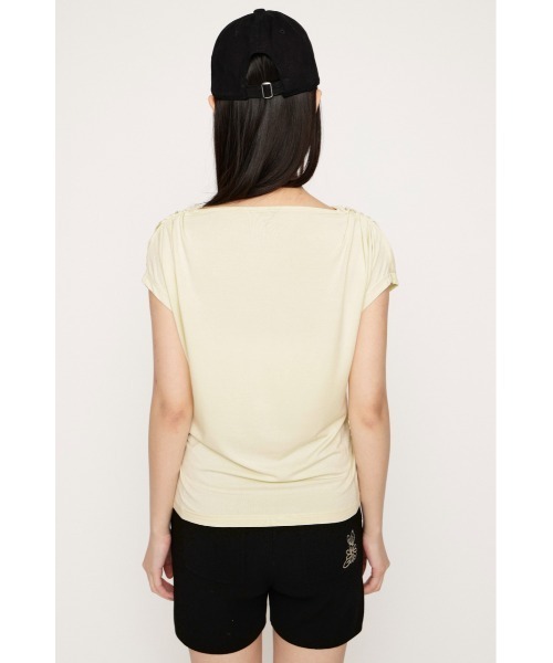 SLY（スライ）の「【SNSで話題！】DRAPE NECK CUT TOPS ドレープネックカットトップス 春服 夏服（Tシャツ/カットソー・レディース・杢グレー/ブラウン/アイボリー/ブラック・FREE）」の11枚目の写真