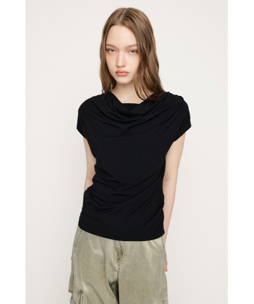 SLY（スライ）の「【SNSで話題！】DRAPE NECK CUT TOPS ドレープネックカットトップス 春服 夏服（Tシャツ/カットソー・レディース・杢グレー/ブラウン/アイボリー/ブラック・FREE）」の14枚目の写真