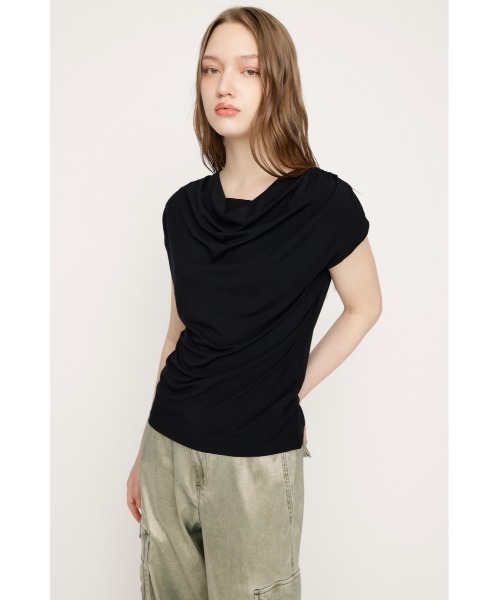 SLY（スライ）の「【SNSで話題！】DRAPE NECK CUT TOPS ドレープネックカットトップス 春服 夏服（Tシャツ/カットソー・レディース・杢グレー/ブラウン/アイボリー/ブラック・FREE）」の16枚目の写真