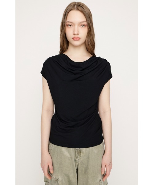 SLY（スライ）の「【SNSで話題！】DRAPE NECK CUT TOPS ドレープネックカットトップス 春服 夏服（Tシャツ/カットソー・レディース・杢グレー/ブラウン/アイボリー/ブラック・FREE）」の17枚目の写真
