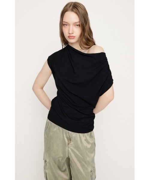 SLY（スライ）の「【SNSで話題！】DRAPE NECK CUT TOPS ドレープネックカットトップス 春服 夏服（Tシャツ/カットソー・レディース・杢グレー/ブラウン/アイボリー/ブラック・FREE）」の18枚目の写真