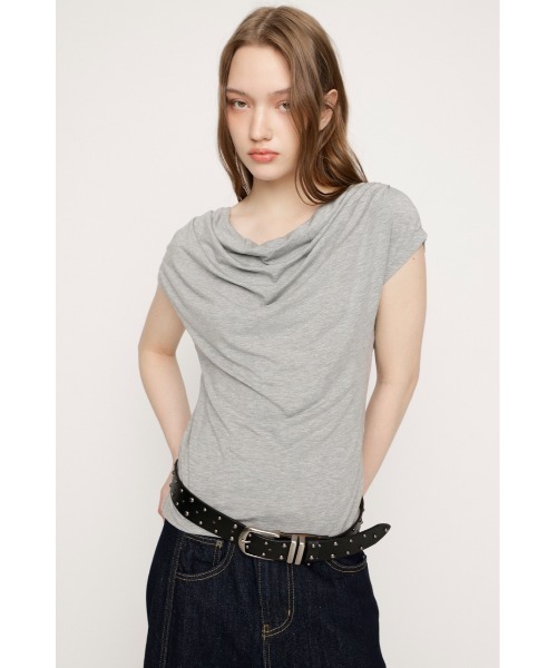 SLY（スライ）の「【SNSで話題！】DRAPE NECK CUT TOPS ドレープネックカットトップス 春服 夏服（Tシャツ/カットソー・レディース・杢グレー/ブラウン/アイボリー/ブラック・FREE）」の21枚目の写真