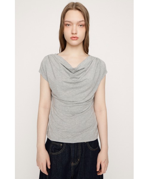 SLY（スライ）の「【SNSで話題！】DRAPE NECK CUT TOPS ドレープネックカットトップス 春服 夏服（Tシャツ/カットソー・レディース・杢グレー/ブラウン/アイボリー/ブラック・FREE）」の22枚目の写真