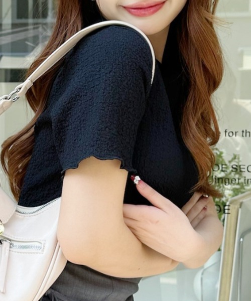 Ada.(エイダ)の「シワ加工メローデザイン ハイネック 半袖カットソー(Tシャツ/カットソー・レディース・サックスブルー/ブラック/アイボリー・FREE)」の9枚目の写真