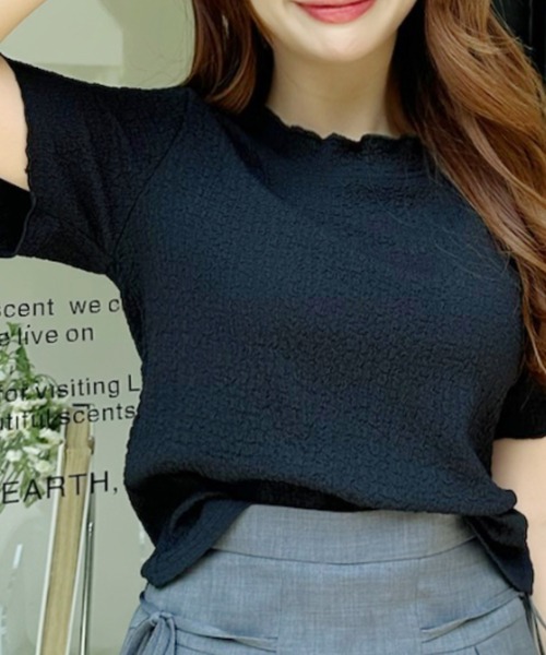Ada.(エイダ)の「シワ加工メローデザイン ハイネック 半袖カットソー(Tシャツ/カットソー・レディース・サックスブルー/ブラック/アイボリー・FREE)」の10枚目の写真