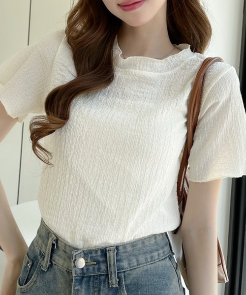 Ada.(エイダ)の「シワ加工メローデザイン ハイネック 半袖カットソー(Tシャツ/カットソー・レディース・サックスブルー/ブラック/アイボリー・FREE)」の12枚目の写真