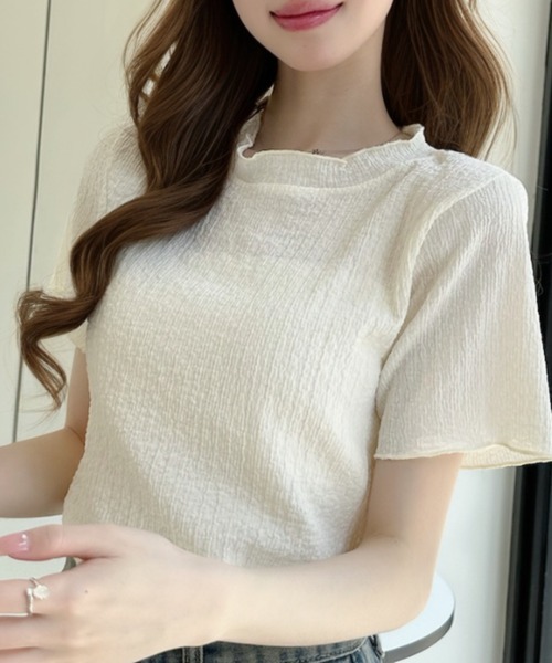 Ada.(エイダ)の「シワ加工メローデザイン ハイネック 半袖カットソー(Tシャツ/カットソー・レディース・サックスブルー/ブラック/アイボリー・FREE)」の13枚目の写真