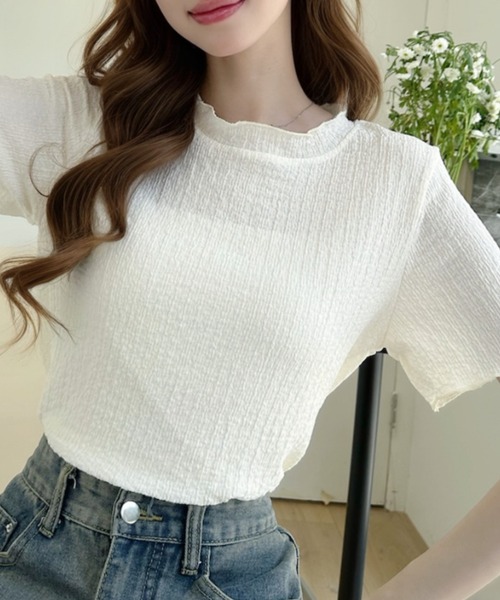 Ada.(エイダ)の「シワ加工メローデザイン ハイネック 半袖カットソー(Tシャツ/カットソー・レディース・サックスブルー/ブラック/アイボリー・FREE)」の14枚目の写真