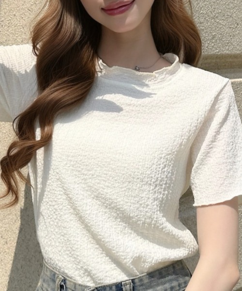 Ada.(エイダ)の「シワ加工メローデザイン ハイネック 半袖カットソー(Tシャツ/カットソー・レディース・サックスブルー/ブラック/アイボリー・FREE)」の15枚目の写真