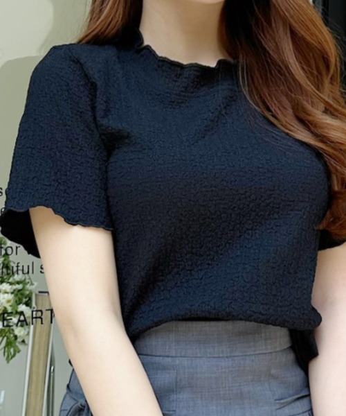 Ada.(エイダ)の「シワ加工メローデザイン ハイネック 半袖カットソー(Tシャツ/カットソー・レディース・サックスブルー/ブラック/アイボリー・FREE)」の8枚目の写真