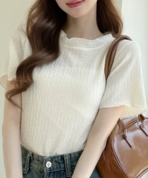 Ada.(エイダ)の「シワ加工メローデザイン ハイネック 半袖カットソー(Tシャツ/カットソー・レディース・サックスブルー/ブラック/アイボリー・FREE)」の11枚目の写真