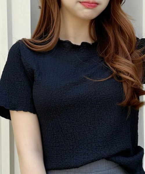 Ada.(エイダ)の「シワ加工メローデザイン ハイネック 半袖カットソー(Tシャツ/カットソー・レディース・サックスブルー/ブラック/アイボリー・FREE)」の7枚目の写真