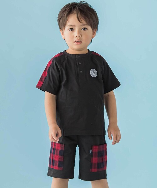 セール】【店舗限定】チェック切り替えトップス＋ショートパンツ