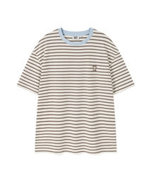 キキワッペン配色ストライプ半袖Tシャツクリーム