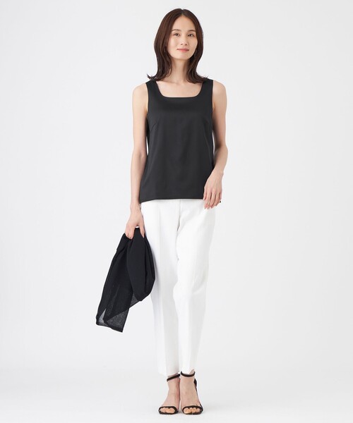 TRANS WORK(トランスワーク)の「【L】【ウォッシャブル】ストレッチサテン×スムースコンビカットソー(Tシャツ/カットソー・レディース・オフホワイト/ブラック・44/46)」の5枚目の写真