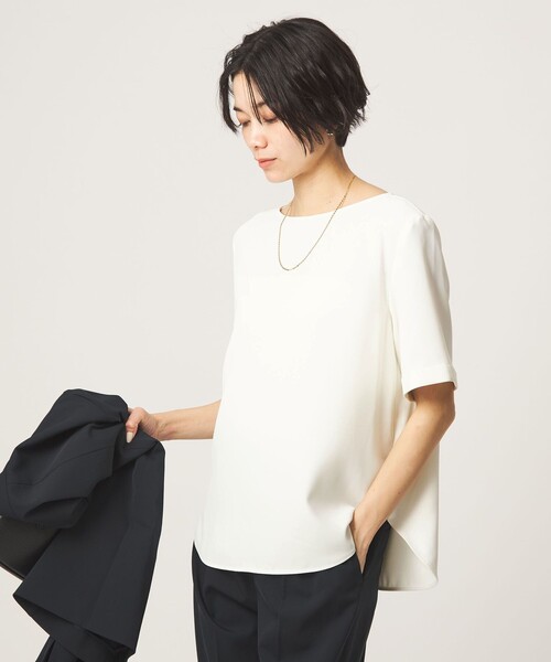 green label relaxing(グリーンレーベルリラクシング)の「クルーネック ショートスリーブ ブラウス マシンウォッシャブル UVカット(シャツ/ブラウス・レディース・ホワイト/ダークグレー・FREE)」の11枚目の写真