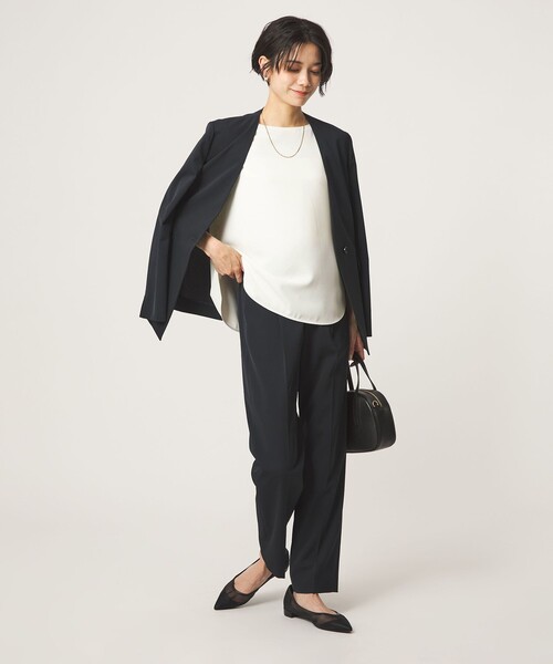 green label relaxing(グリーンレーベルリラクシング)の「クルーネック ショートスリーブ ブラウス マシンウォッシャブル UVカット(シャツ/ブラウス・レディース・ホワイト/ダークグレー・FREE)」の9枚目の写真