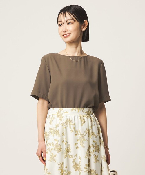 green label relaxing(グリーンレーベルリラクシング)の「クルーネック ショートスリーブ ブラウス マシンウォッシャブル UVカット(シャツ/ブラウス・レディース・ホワイト/ダークグレー・FREE)」の7枚目の写真