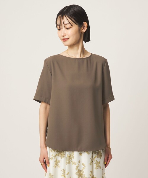 green label relaxing(グリーンレーベルリラクシング)の「クルーネック ショートスリーブ ブラウス マシンウォッシャブル UVカット(シャツ/ブラウス・レディース・ホワイト/ダークグレー・FREE)」の4枚目の写真