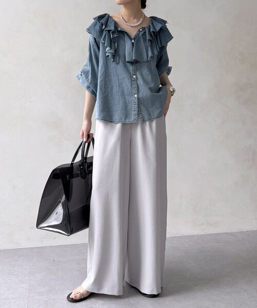 DouDou(ドゥドゥ)の「【WEB限定】タンブラーブッチャーイージーパンツ(その他パンツ・レディース・ライトグレー/ピンク/ブラウン/グレー・FREE)」の14枚目の写真