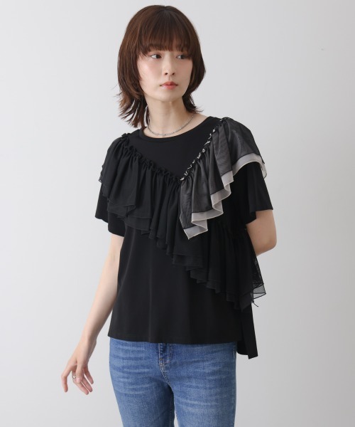 Bou Jeloud(ブージュルード)の「半袖フリルカットソー(Tシャツ/カットソー・レディース・ブラウン/オフホワイト/ブラック・FREE)」の3枚目の写真