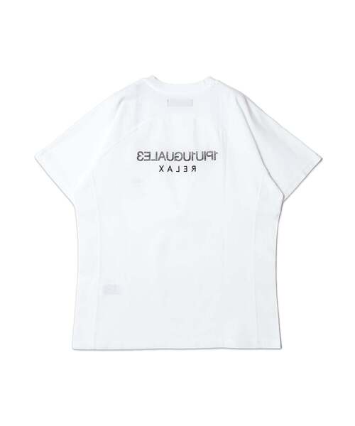 1PIU1UGUALE3 RELAX (ウノピゥウノウグァーレトレ リラックス)の「【1PIU1UGUALE3】 REVERSE PRINT TEE ブランドロゴプリント Tシャツ(Tシャツ/カットソー・メンズ・ホワイト/ブラック・3/2/4)」の3枚目の写真