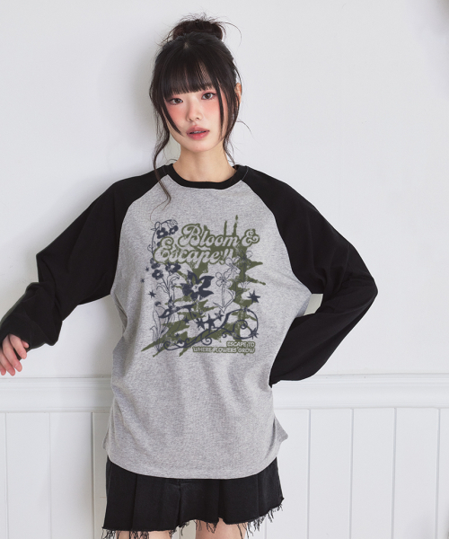 ESCAPEFROM（エスケープフロム）の「ブルーム ESCFプリントセミオーバーフィットロングスリーブ [2カラー]（Tシャツ/カットソー・レディース・グレー/ピンク・MEDIUM）」の5枚目の写真