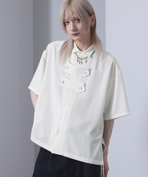 EMMA CLOTHES(エマクローズ)の「front button shirt / フロントボタンシャツ【黒色コラボ】(シャツ/ブラウス・メンズ・ブラック/ホワイト・S/M)」の2枚目の写真