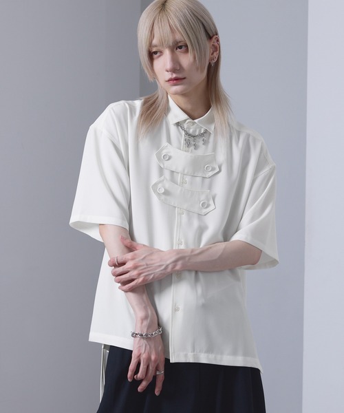 EMMA CLOTHES(エマクローズ)の「front button shirt / フロントボタンシャツ【黒色コラボ】(シャツ/ブラウス・メンズ・ブラック/ホワイト・S/M)」の4枚目の写真