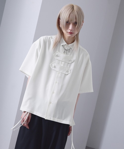 EMMA CLOTHES(エマクローズ)の「front button shirt / フロントボタンシャツ【黒色コラボ】(シャツ/ブラウス・メンズ・ブラック/ホワイト・S/M)」の7枚目の写真