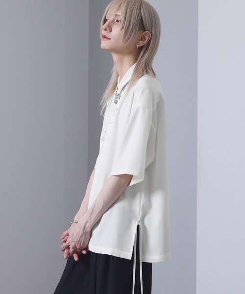 EMMA CLOTHES(エマクローズ)の「front button shirt / フロントボタンシャツ【黒色コラボ】(シャツ/ブラウス・メンズ・ブラック/ホワイト・S/M)」の8枚目の写真