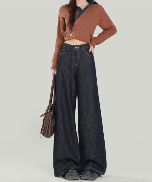center i(センターアイ)の「ハイウエストワイドデニムパンツ(デニムパンツ・レディース・ブルー・S/M/L/XS)」の7枚目の写真