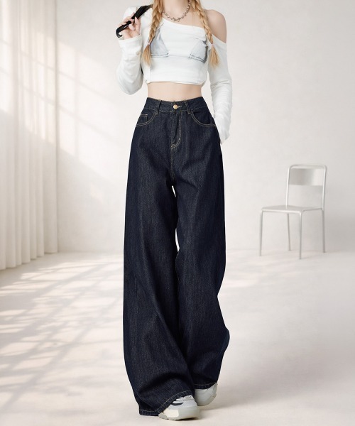 center i(センターアイ)の「ハイウエストワイドデニムパンツ(デニムパンツ・レディース・ブルー・S/M/L/XS)」の12枚目の写真
