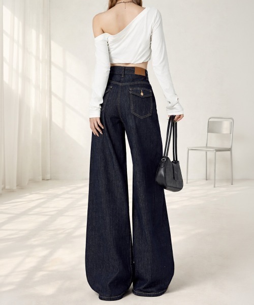 center i(センターアイ)の「ハイウエストワイドデニムパンツ(デニムパンツ・レディース・ブルー・S/M/L/XS)」の14枚目の写真