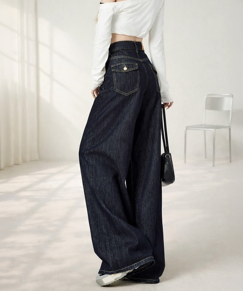 center i(センターアイ)の「ハイウエストワイドデニムパンツ(デニムパンツ・レディース・ブルー・S/M/L/XS)」の15枚目の写真