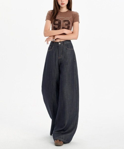 center i(センターアイ)の「ハイウエストワイドデニムパンツ(デニムパンツ・レディース・ブルー・S/M/L/XS)」の4枚目の写真